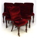 Set of 6 Victorian mahogany dining chairs with red button back upholstery and macassar seat back