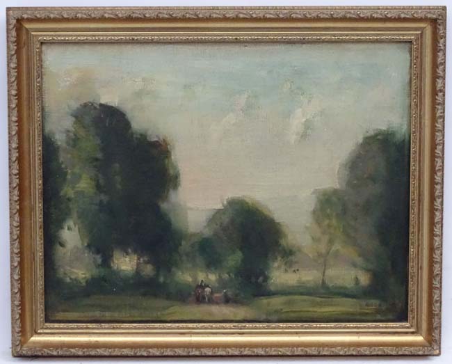 William George Robb (1872-1940), Oil on Canvas, Landscape with figures, Signed lower right.