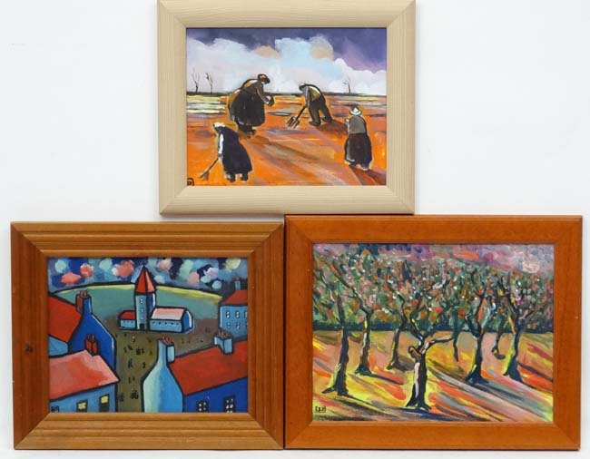 Peter McPartlin late XX, Oil on canvas , x 3, Peasants Planting 8 x 10" 2007,