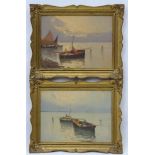 Mid XX Continental School, Oil on board , a pair (2), Fishing boats at dusk, &,