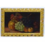 Emily Scott 1908, Oil on canvas, Sill life of fruit, Signed and dated lower left.