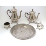 A 4-piece silver plate tea / coffee set together with a silver plated tray CONDITION:
