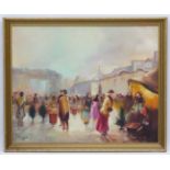 Ken Ausebrook XX, Oil on board, ' Christmas Market Scene ',