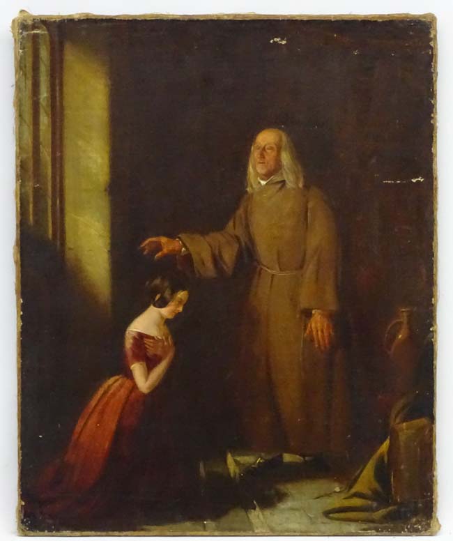 D M XIX, Oil on canvas, A blind man giving blessing to kneeling girl,