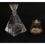 A glass perfume / scent bottle of pyramid form 5" high.