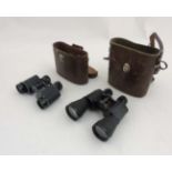 Binoculars : a pigskin cased set of Lieberman & Gortz 20 x 45binoculars together with a cased pair