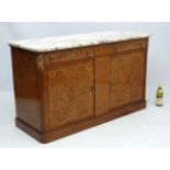 A Continental circa 1900 marble topped side cabinet with ormolu mounts 58" wide x 21 3/4" deep x