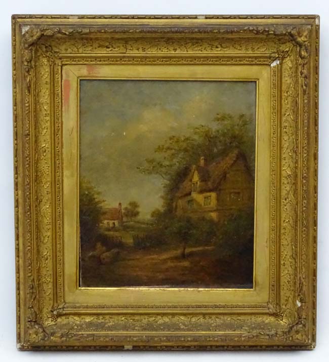 Henry Bridgman XIX, Oil on canvas, Cottages in landscape, Ascribed verso.