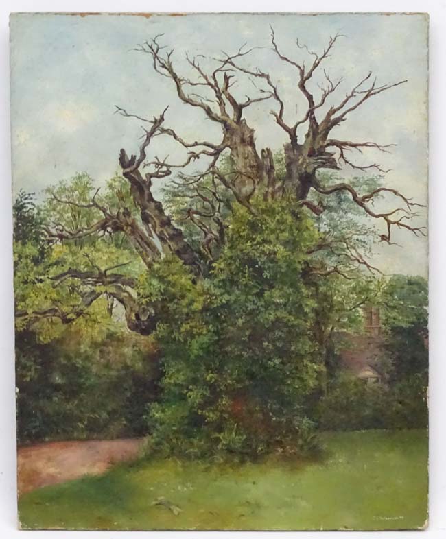 CC Warren 1889, Oil on canvas, The old oak tree before an Elizabethan house,