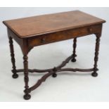 A William and Mary walnut cross stretchered side table with single long drawer to front.