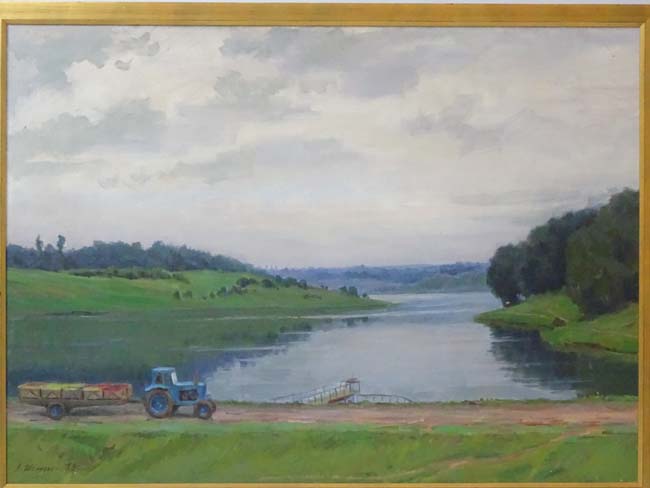 Union of Soviet Socialist Republic , Russia, Oil on canvas, Tractor by lake in a country vista, - Image 7 of 7