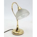 Mid Century / Hollywood Regency : an AF Cinquanta gilt brass and frosted glass table / desk lamp,