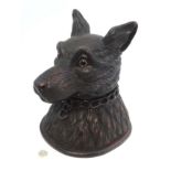 A large Black Forest table top box / tobacco jar formed as the carved head of a dog with glass