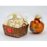 Christmas Decorations : Two Christmas tree baubles including one formed as a hen/chicken with