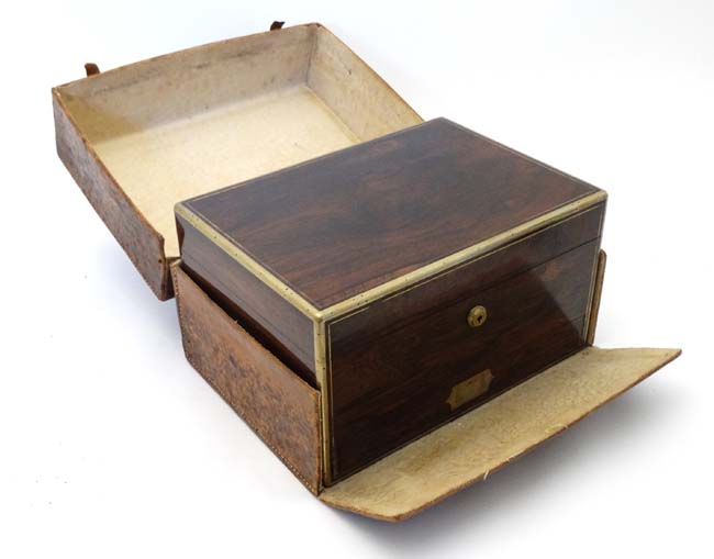 A 19thC Rosewood and brass ladies travelling vanity / jewel case having brass S Mordan & Co Lock. - Image 6 of 16