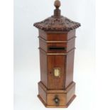 A 21stC Victorian style hexagonal shaped country house / hotel wooden post box 22" high