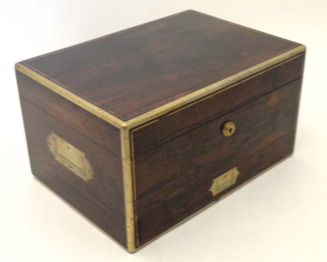 A 19thC Rosewood and brass ladies travelling vanity / jewel case having brass S Mordan & Co Lock. - Image 15 of 16