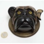 A 21st C Cold painted bronze novelty pug dog bell with articulated ears and mouth,