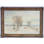 Tony Parish (XX), Oil on canvas in a gilt frame, Pheasants in the snow, Signed lower left.