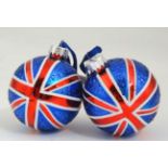 Christmas Decorations : Two Christmas tree baubles with Union Jack design decoration, approx.