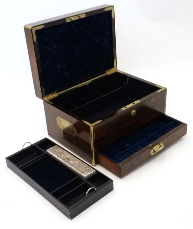A 19thC Rosewood and brass ladies travelling vanity / jewel case having brass S Mordan & Co Lock. - Image 9 of 16