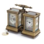 Compendium Desk Set : Brass cased carriage clock and barometer mounted as one,