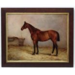 E Tudor XIX- XX Equine School, Oil on canvas, ' Ladybird' portrait of a Bay horse in a stable,