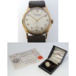Cased Thomas Russell & Son 9ct : a 9 ct gold gold watch manual wind with paperwork ,