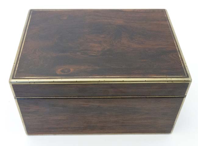 A 19thC Rosewood and brass ladies travelling vanity / jewel case having brass S Mordan & Co Lock. - Image 14 of 16