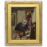 XIX Dutch School Oil on oak panel 17th C figures in an interior conversing whilst figure listens on