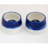 Local Studio pottery : A pair of Minty Mountain ceramic tea light holders with blue and white