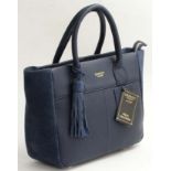 A new Osprey London 'Rebecca Grab' Nappa/Suede handbag in navy colour, 14 1/2'' wide,