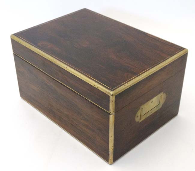 A 19thC Rosewood and brass ladies travelling vanity / jewel case having brass S Mordan & Co Lock. - Image 13 of 16