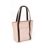 A Mulberry pale pink with brown leather handled handbag, brown tree printed lining with two pockets,