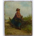 C.F.Lawson XIX, Oil on canvas, A Country girl at rest by the wayside, Signed lower right.