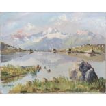 Gaston Robert Peitrequin (1915 - 1990, CH), 'Lac de Montagne - l'Aiguille Rouge'.