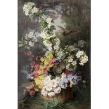 Eléonore Escallier (1827-1888), 'Arrangement floral printanier dans un panier posé [...]