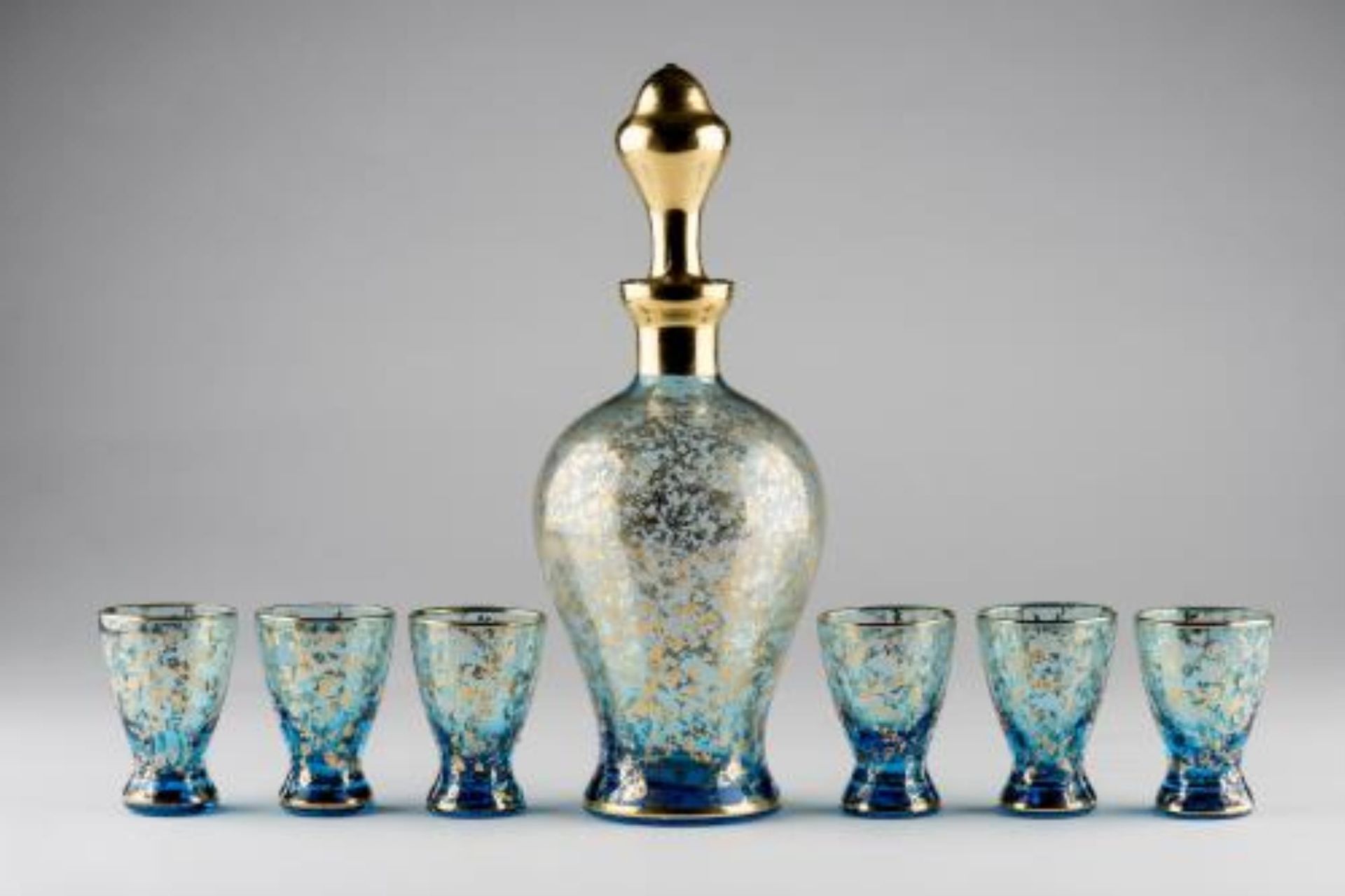 Service à liqueur en verre bleu de Murano à surdécor à l'or de fleurs ""Set Lelli [...] - Bild 4 aus 6