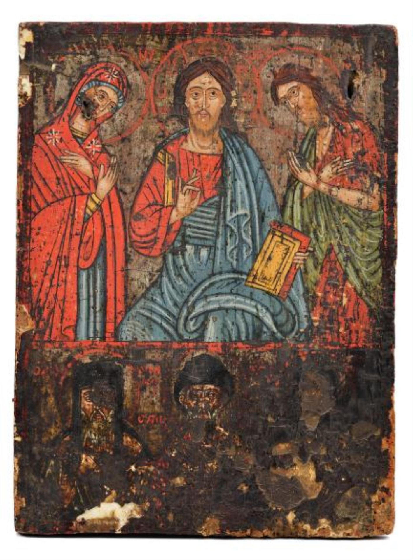 Icône de Deisis et des Saints au registre inférieur, Grèce, XIXe. H. 34.4x25.1 cm [...]