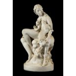 *Parian Figure. Victorian parian figure of Diana, modelled by C.B. Birch, seated on a tree stump