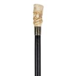 *Walking Cane. A 19th century walking cane, with ivory knop, carved as a Napoleonic period