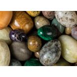 *Eggs. A collection of stone eggs, including Derbyshire Blue John, 4.5 cm long, Cornish