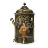 *Urn. An Art Nouveau Lyons Tea House urn, the ceramic urn with two brass taps and one handle