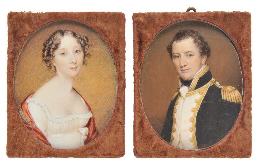 *Miniatures. Admiral Edward Hawker and his wife, Joanna Naomi (née Poore), circa 1815, pair of