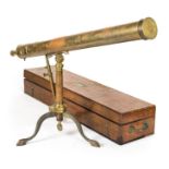 *Telescope. A 19th century lacquered brass library telescope, the 105 cm tube signed on the