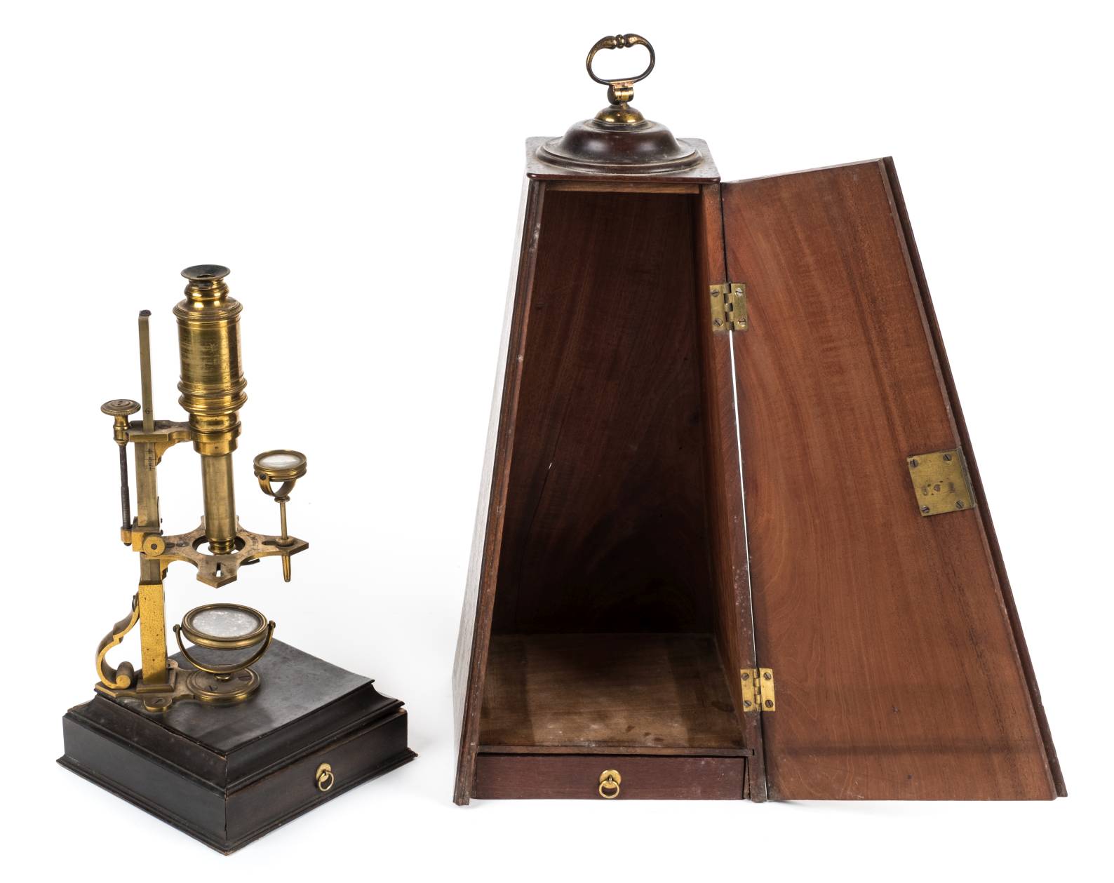 *Microscope. An 18th century John Cuff Brass Compound Monocular Microscope circa 1750, signed on the