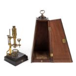 *Microscope. An 18th century John Cuff Brass Compound Monocular Microscope circa 1750, signed on the
