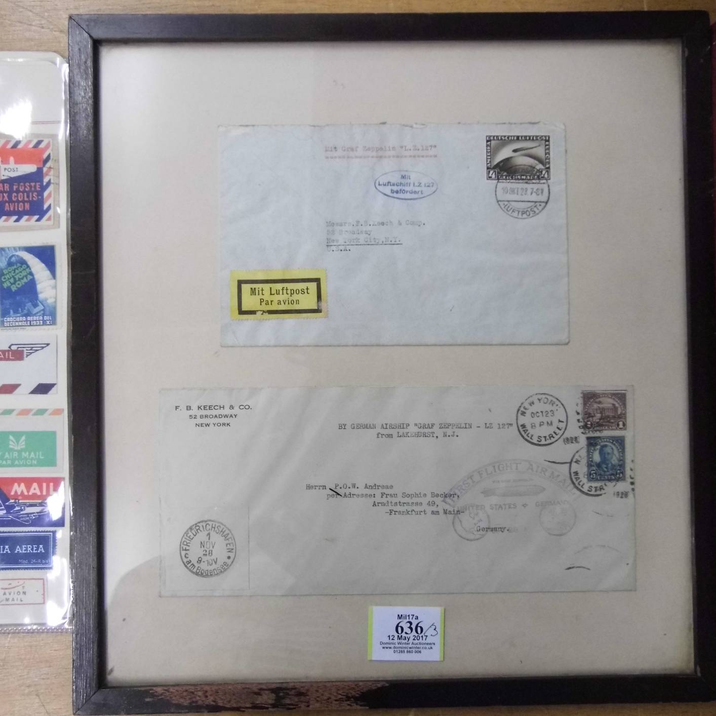 *Airmails with 1917 Italy Experimental Turin-Rome flight cover, 1926 USA cover via Zeppelin LZ127,