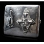 *Royal Air Force. A fine WWI period silver plated cigarette case, applied with an Air Force Cross