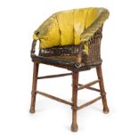 *Pilot's Seat. WWI Period pilot's seat, of wicker construction with padded yellow seat on four